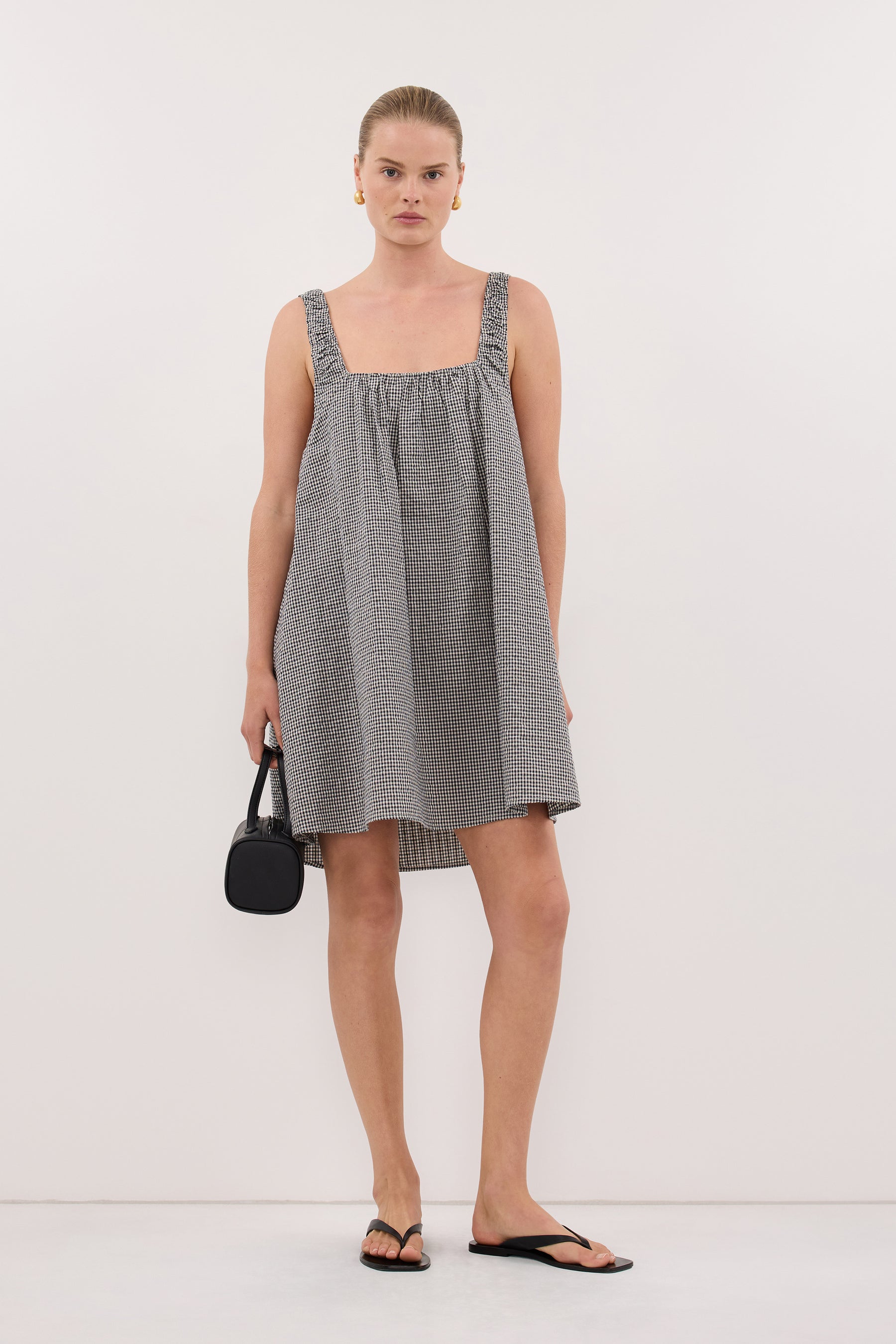 Briona Gingham Cotton Mini Dress in Black/White By DISSH