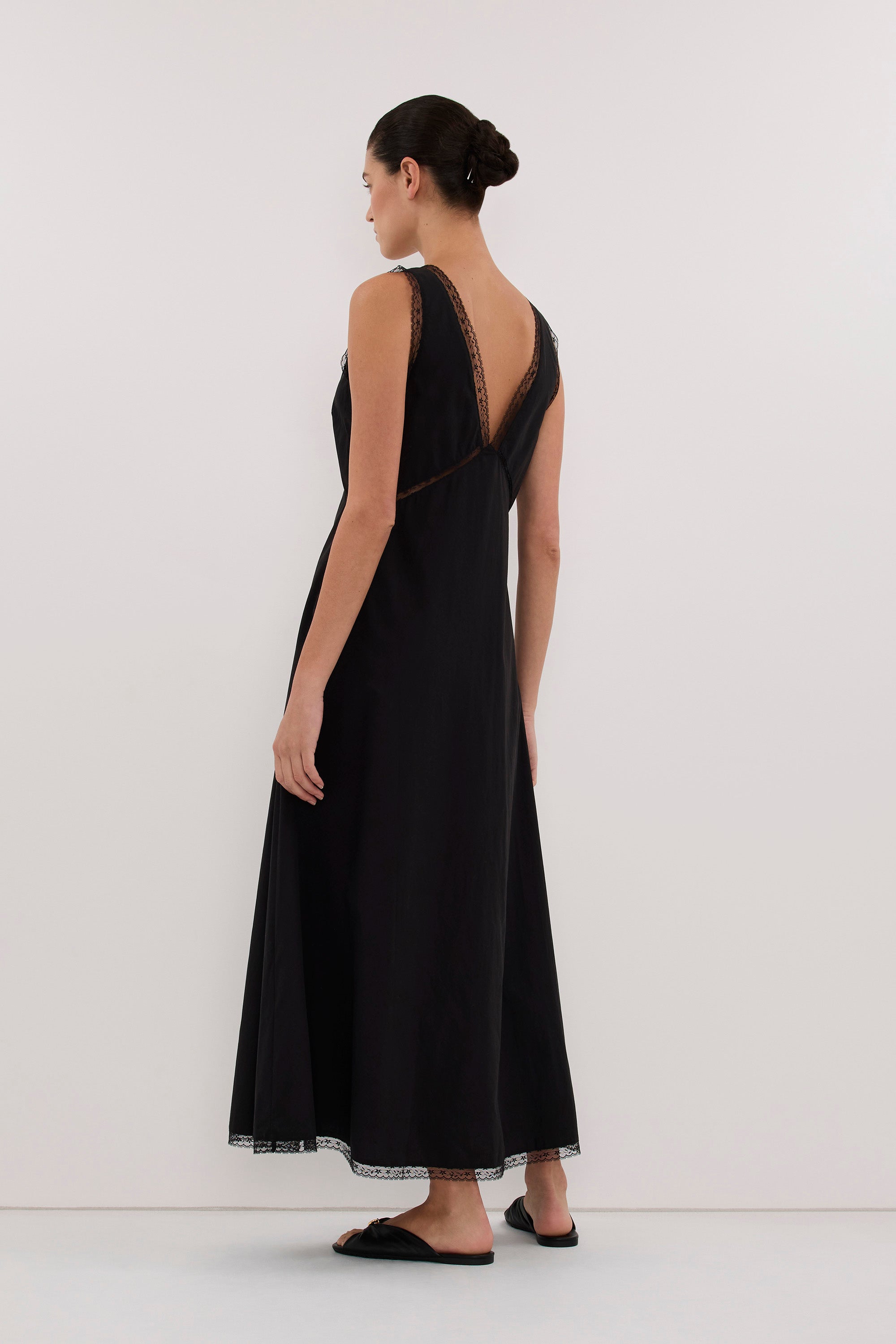 ROSIN BLACK LACE TRIM MIDI DRESS