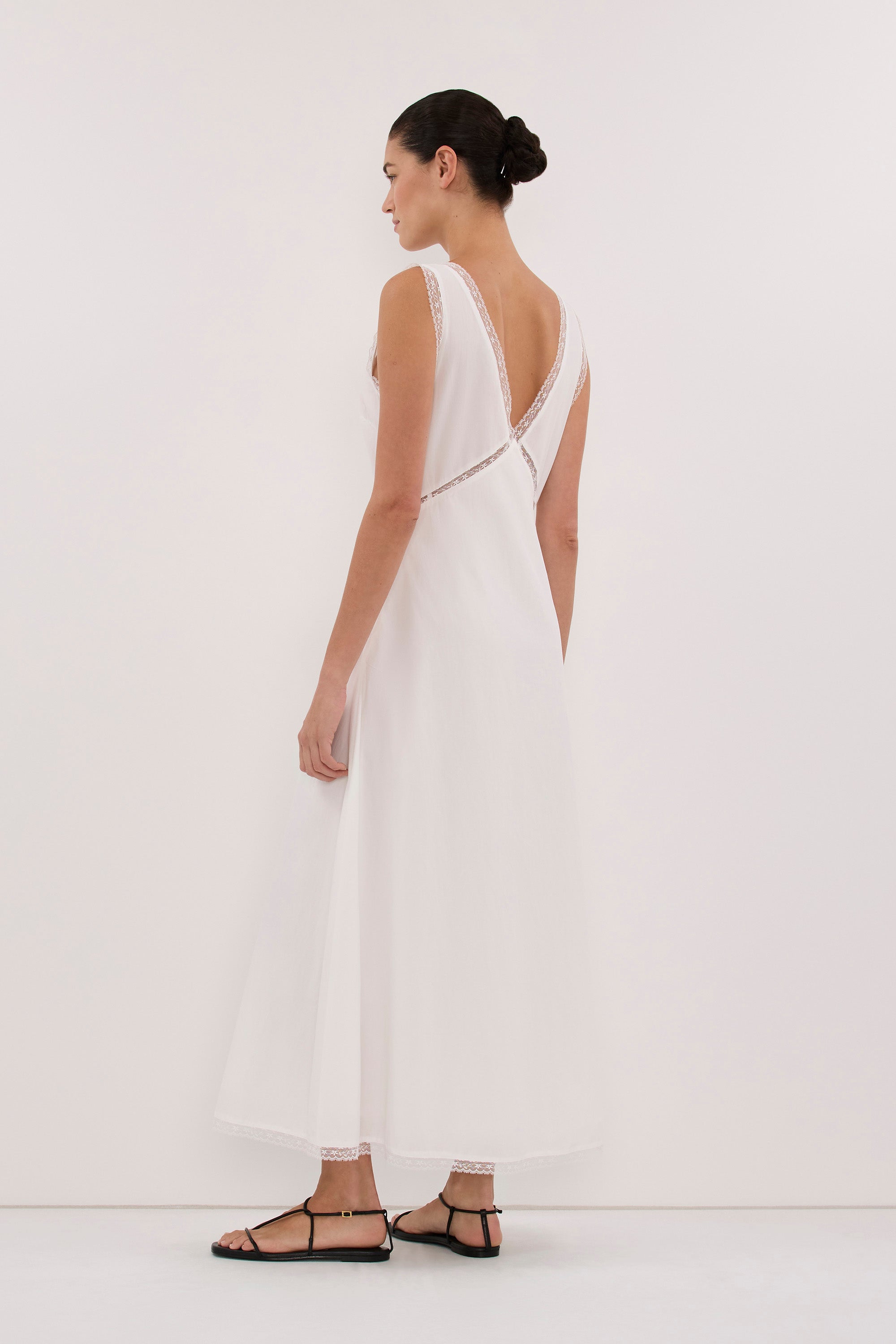 ROSIN WHITE LACE TRIM MIDI DRESS