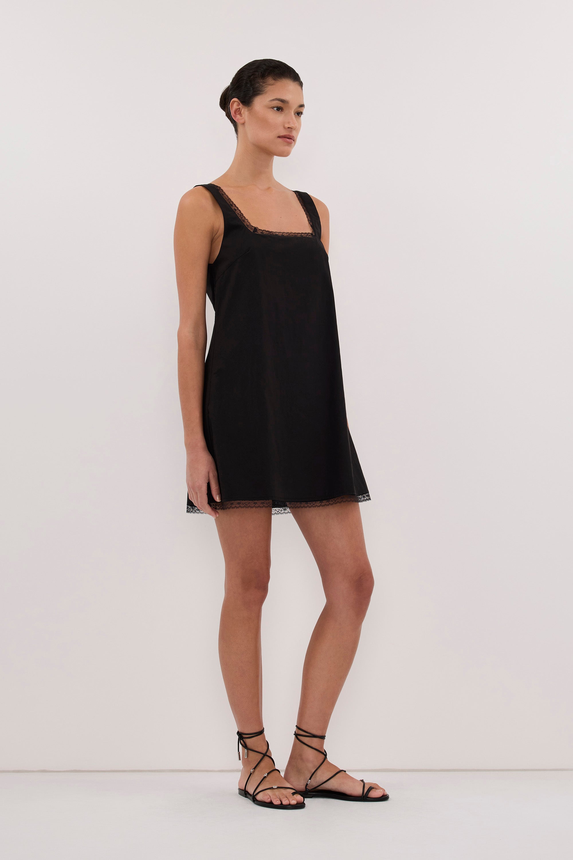 ROSIN BLACK LACE TRIM MINI DRESS