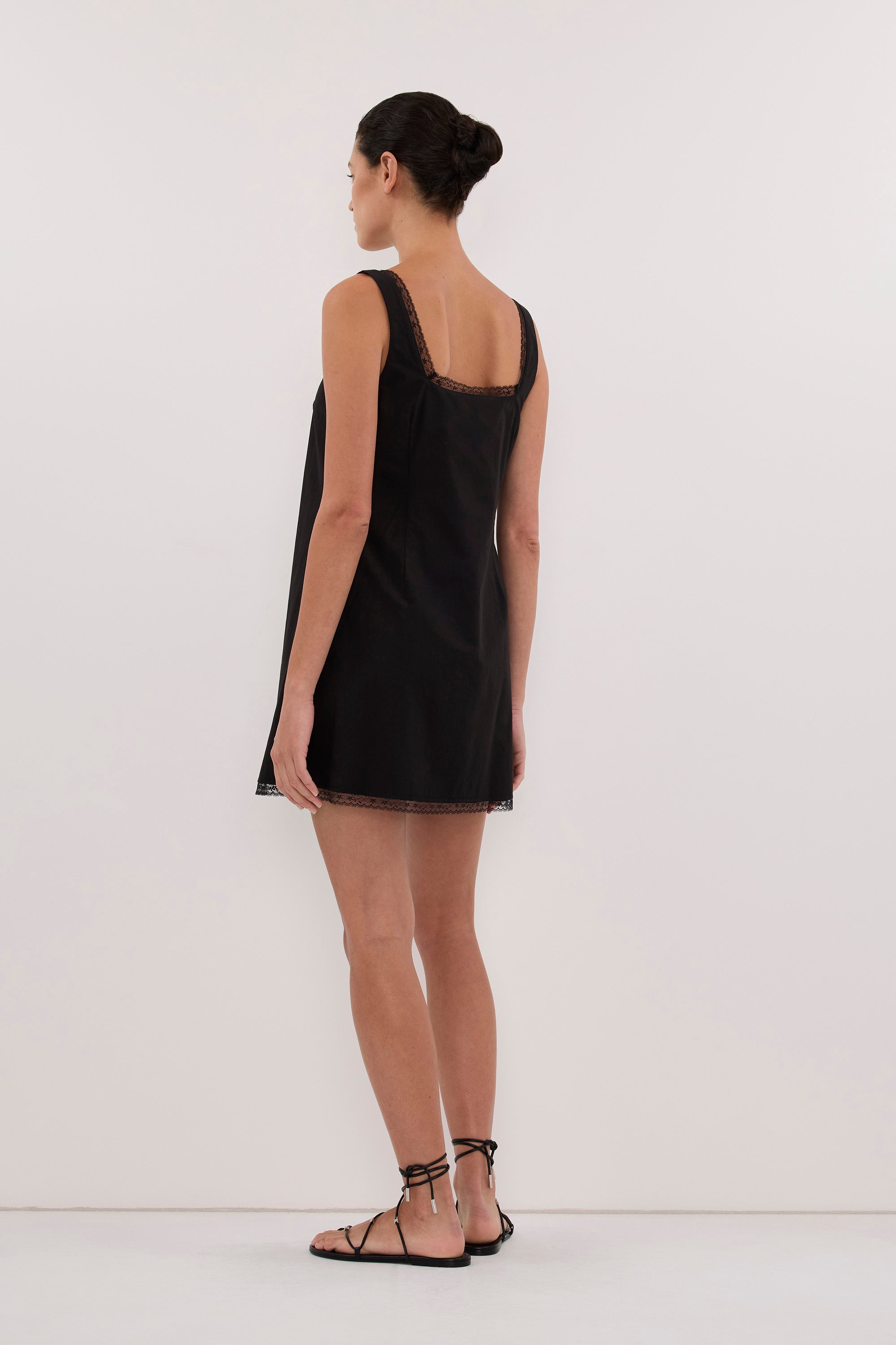 ROSIN BLACK LACE TRIM MINI DRESS