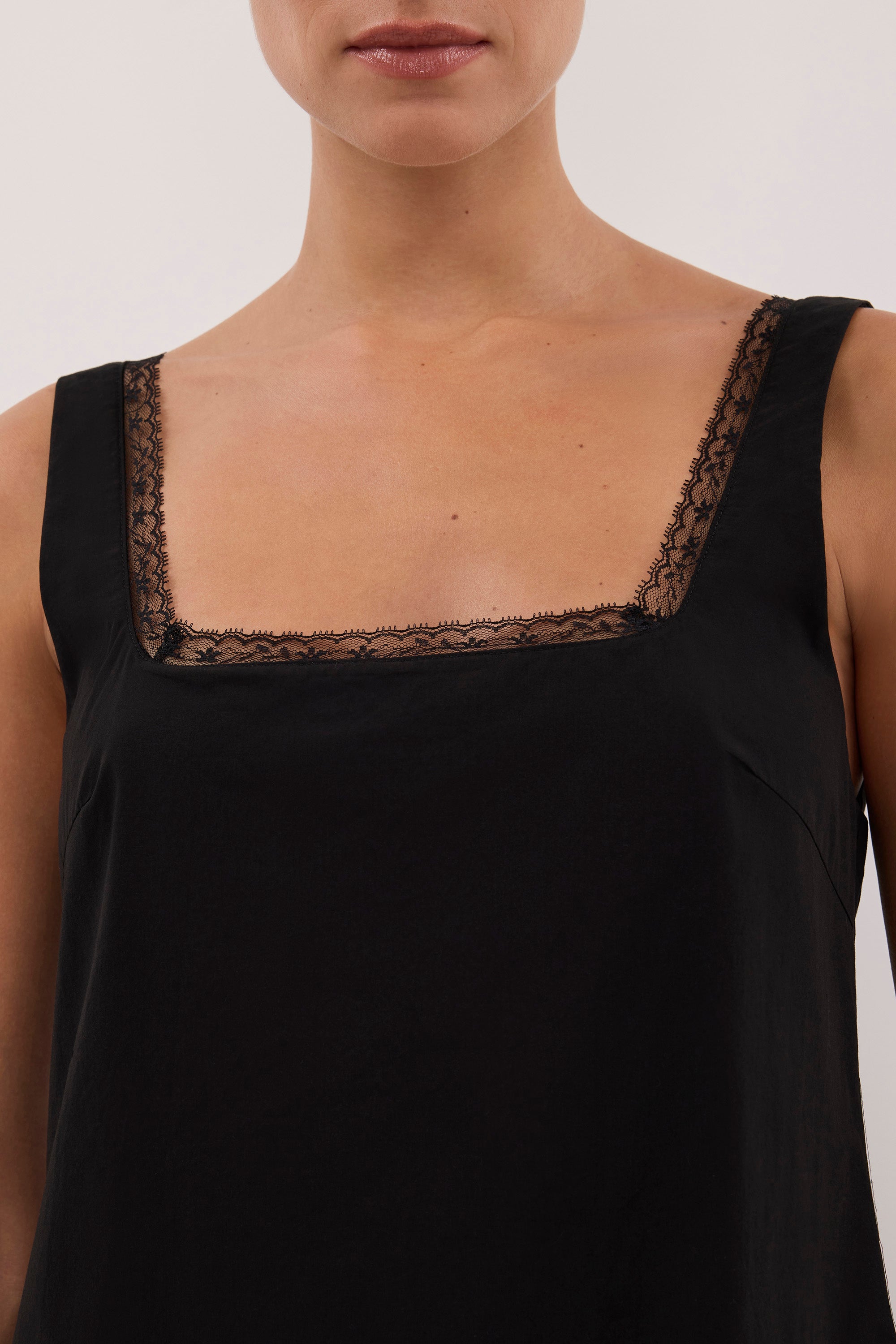 ROSIN BLACK LACE TRIM MINI DRESS