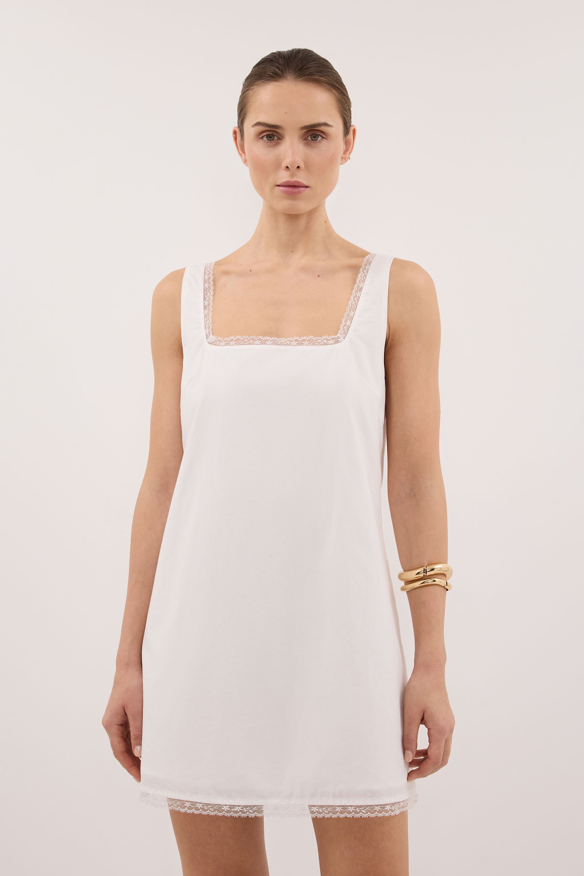 ROSIN WHITE LACE TRIM MINI DRESS - PRE ORDER