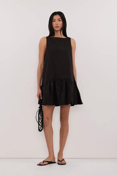 Zoey wearing JO BLACK DROP WAIST MINI DRESS
