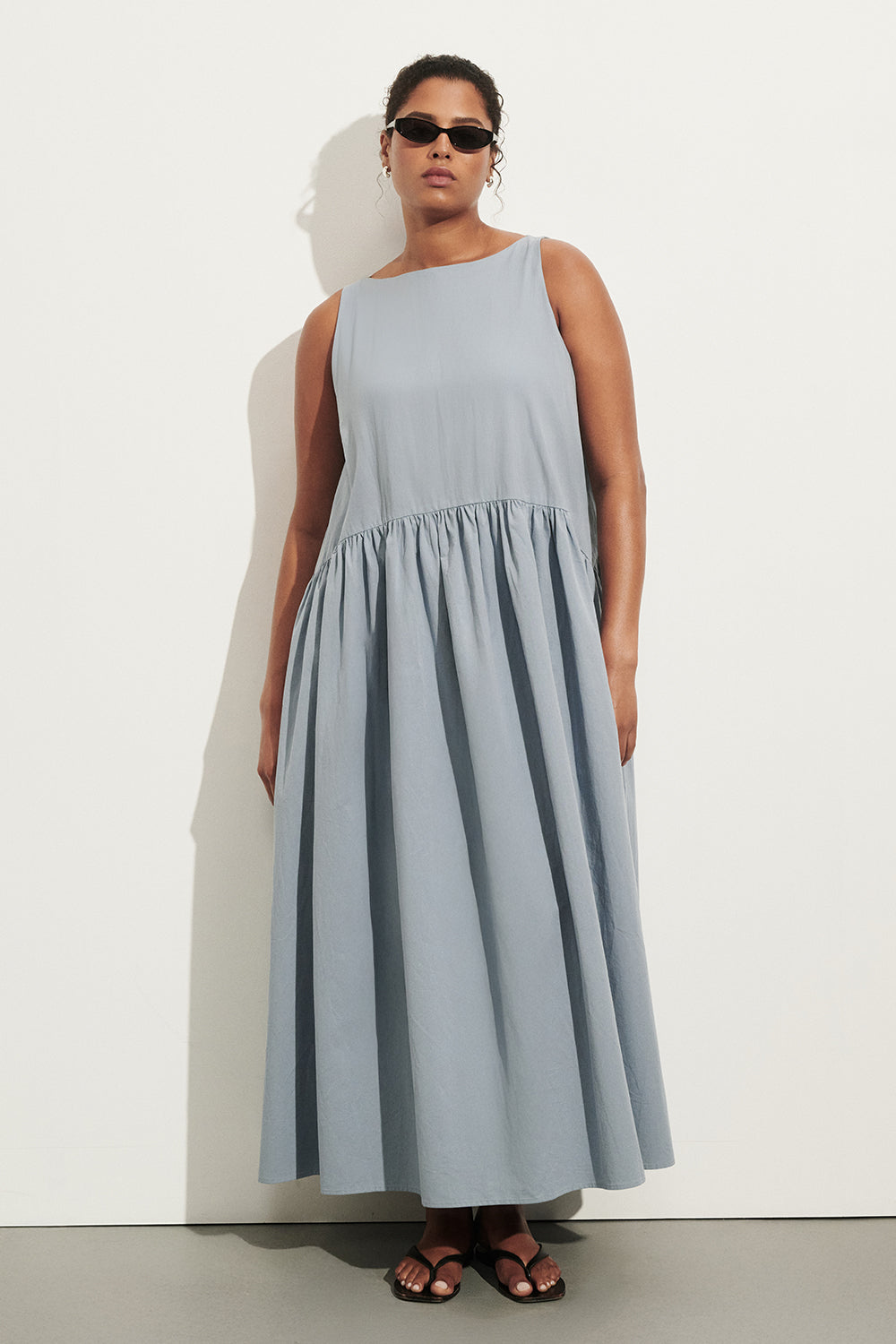 JO SLATE DROP WAIST MIDI DRESS