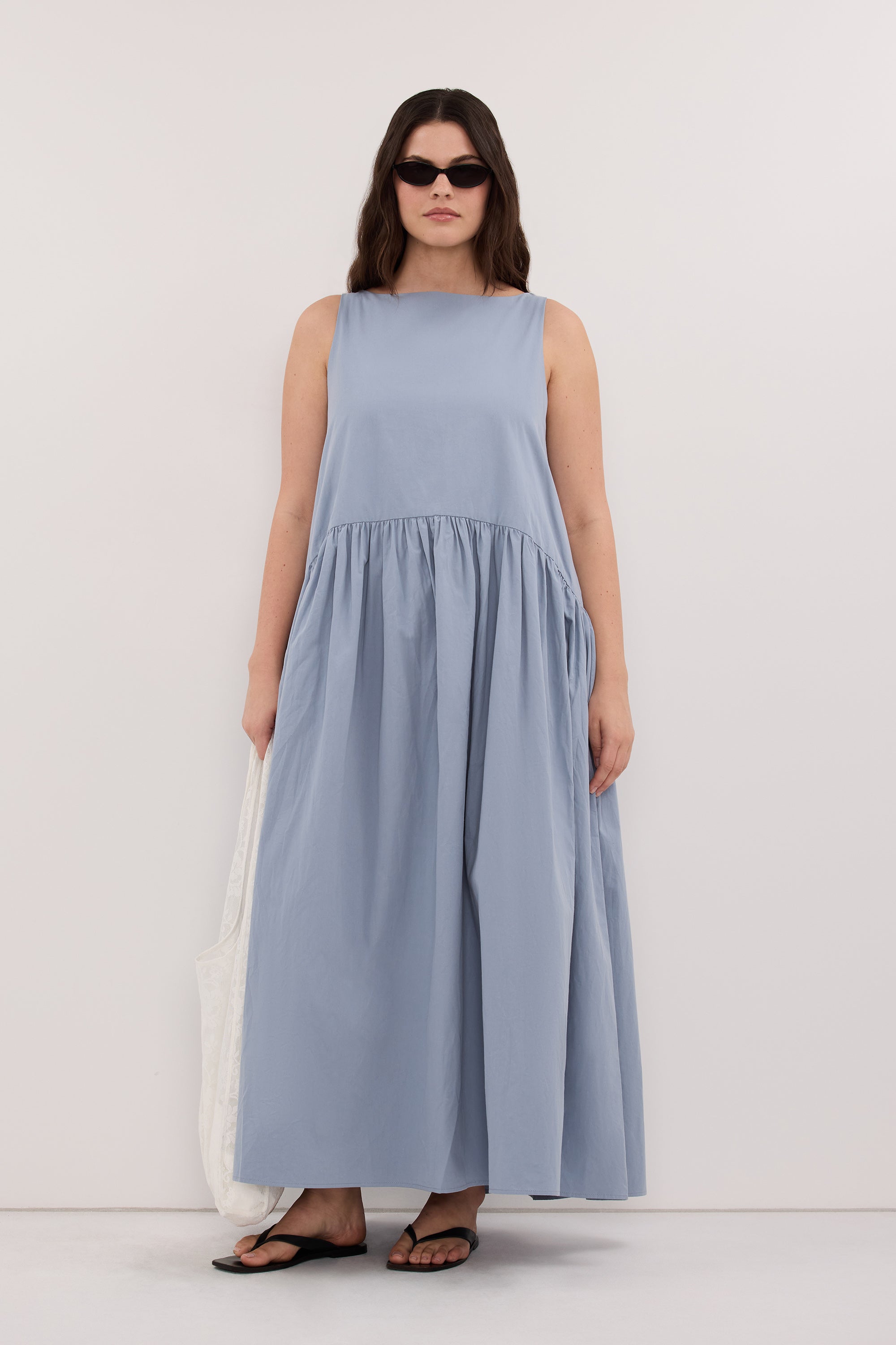 JO SLATE DROP WAIST MIDI DRESS