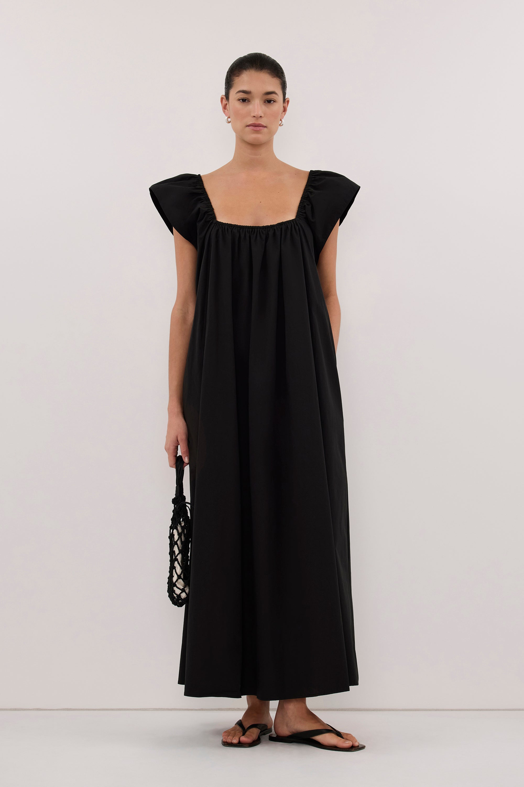 KATE BLACK COTTON MIDI DRESS – DISSH