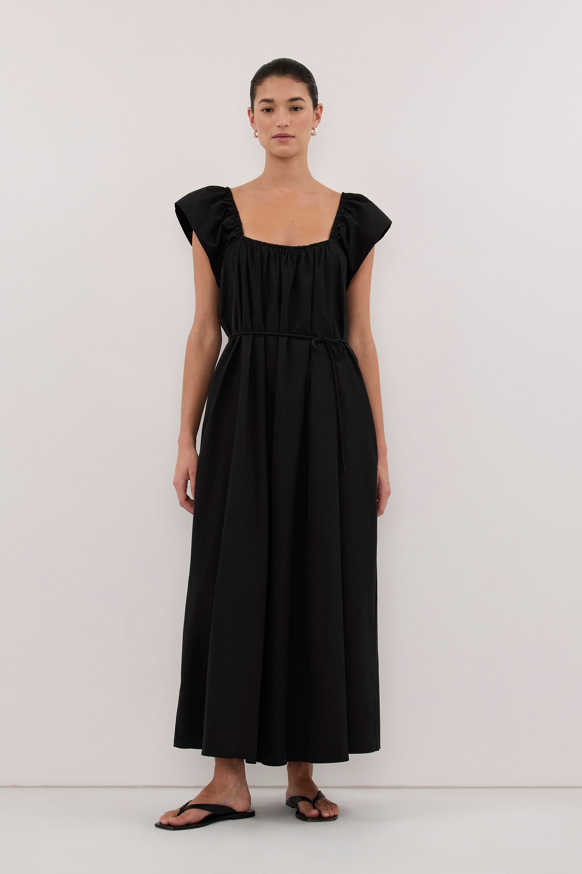 Kate Cotton Sleeveless Midi Dress in Black By DISSH
