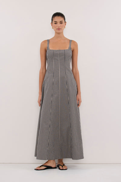 Aude wearing MATILDA INK CHECK COTTON MIDI DRESS