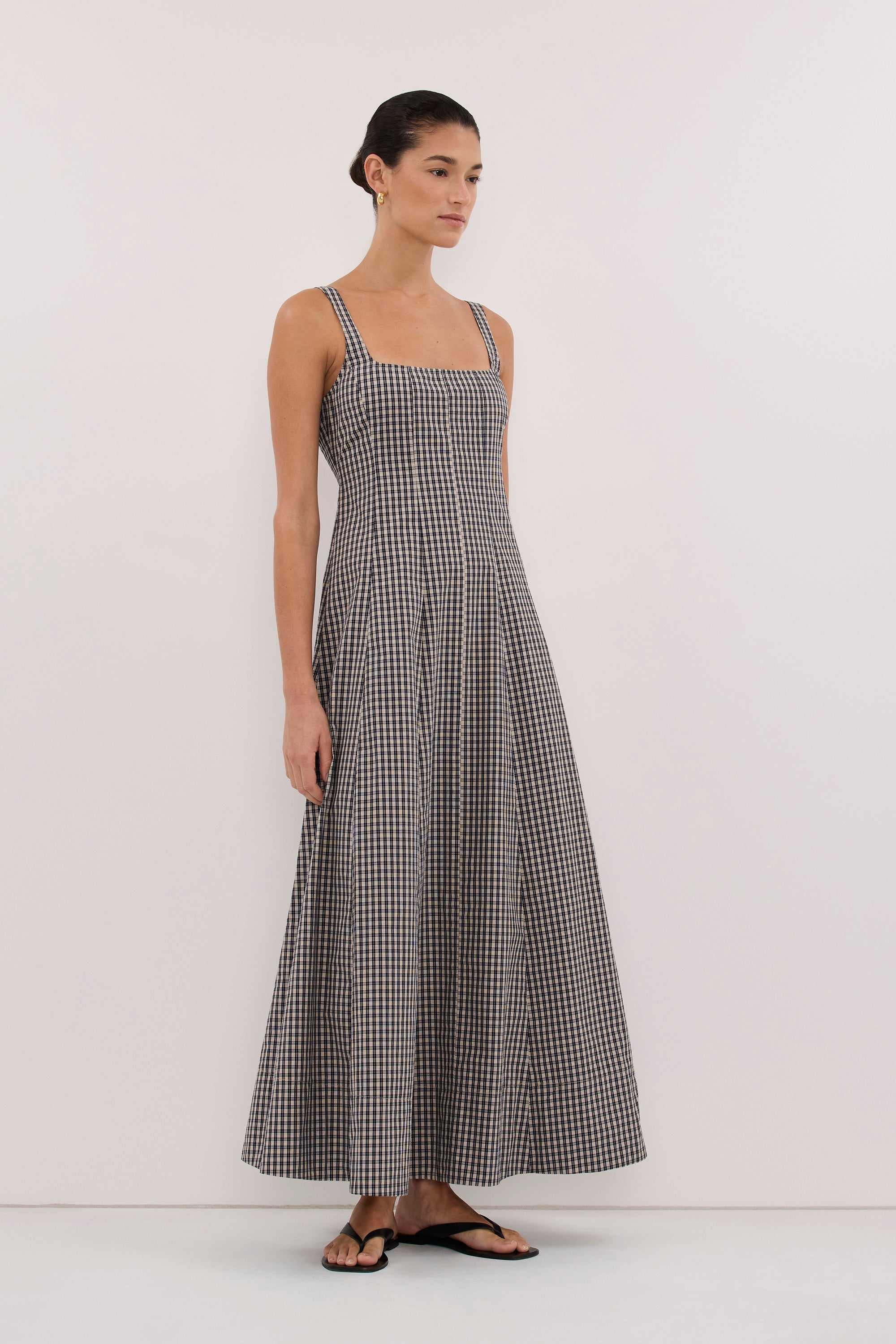 MATILDA INK CHECK COTTON MIDI DRESS - PRE ORDER