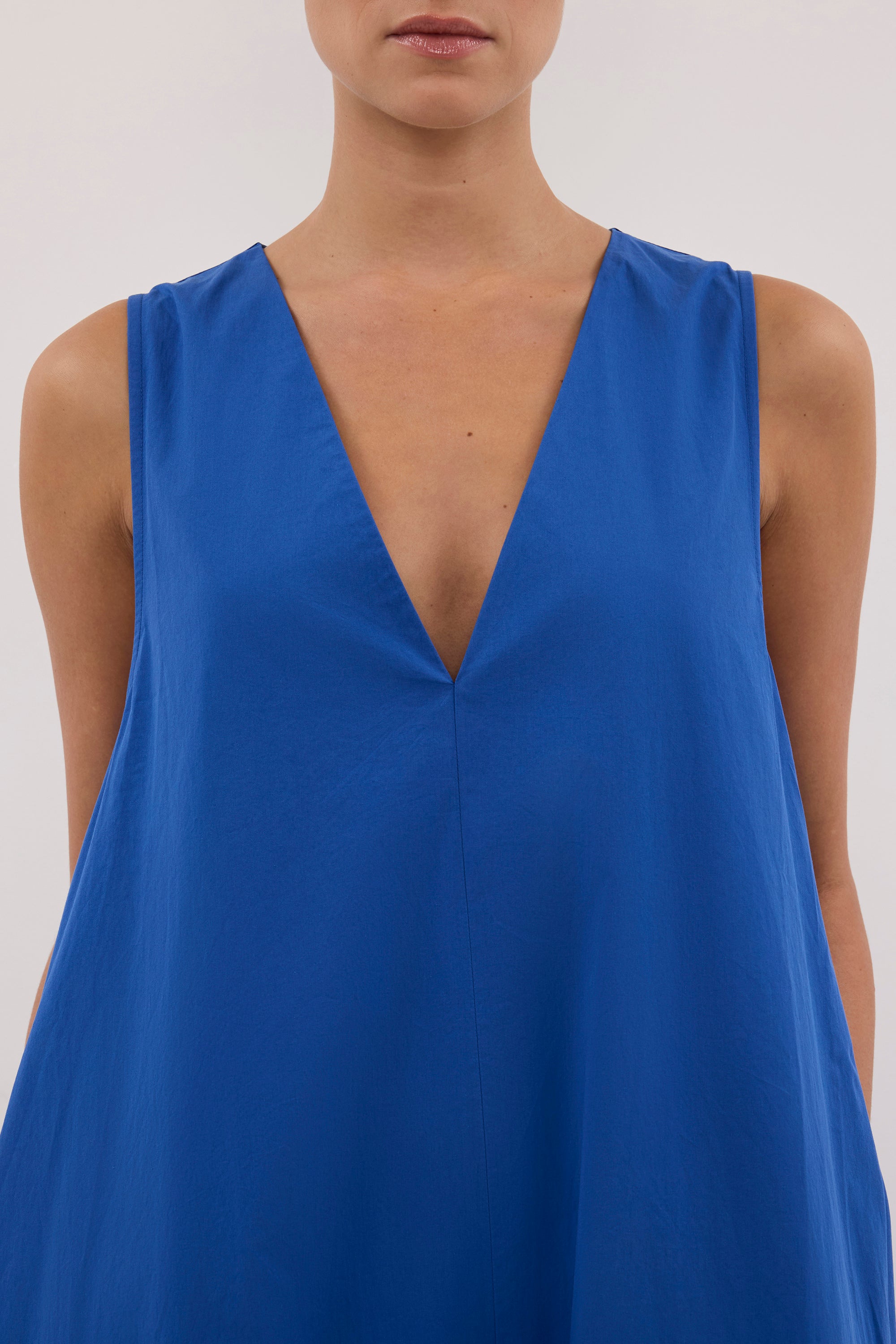 ORLENA COBALT V NECK COTTON MIDI DRESS