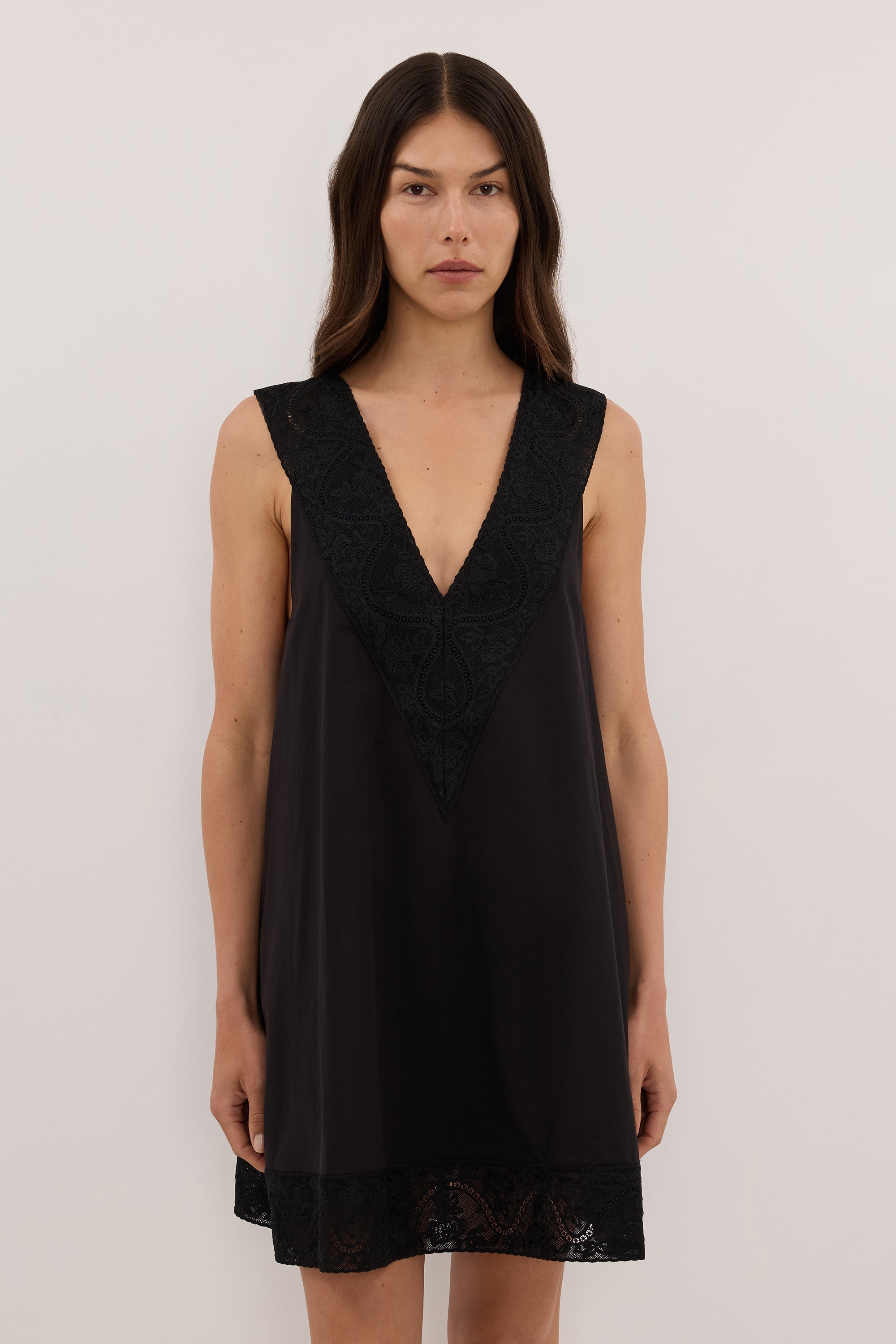 AMOUR BLACK LACE TRIM MINI DRESS