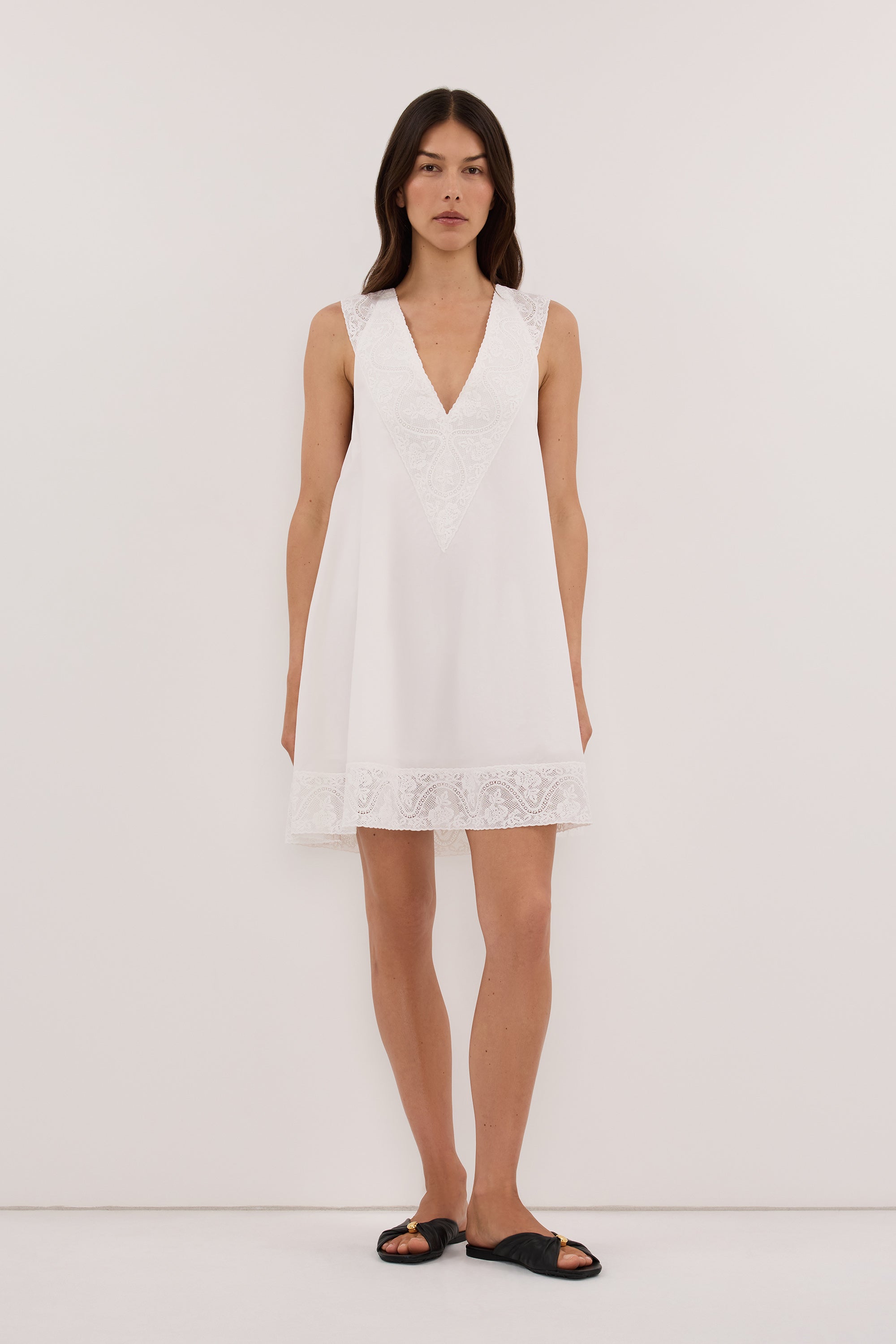 AMOUR WHITE LACE TRIM MINI DRESS