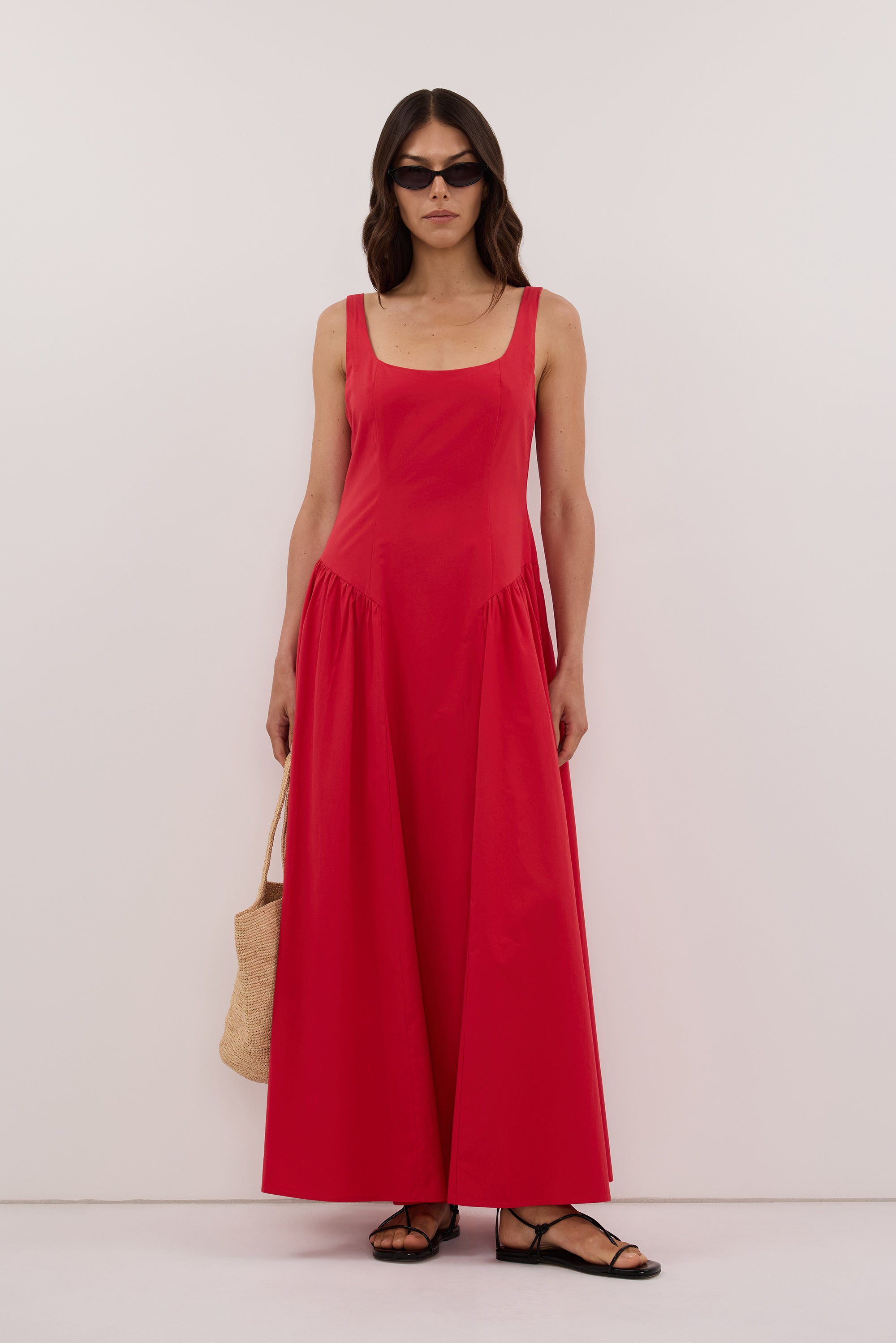 ELORIN RED COTTON MIDI DRESS – DISSH