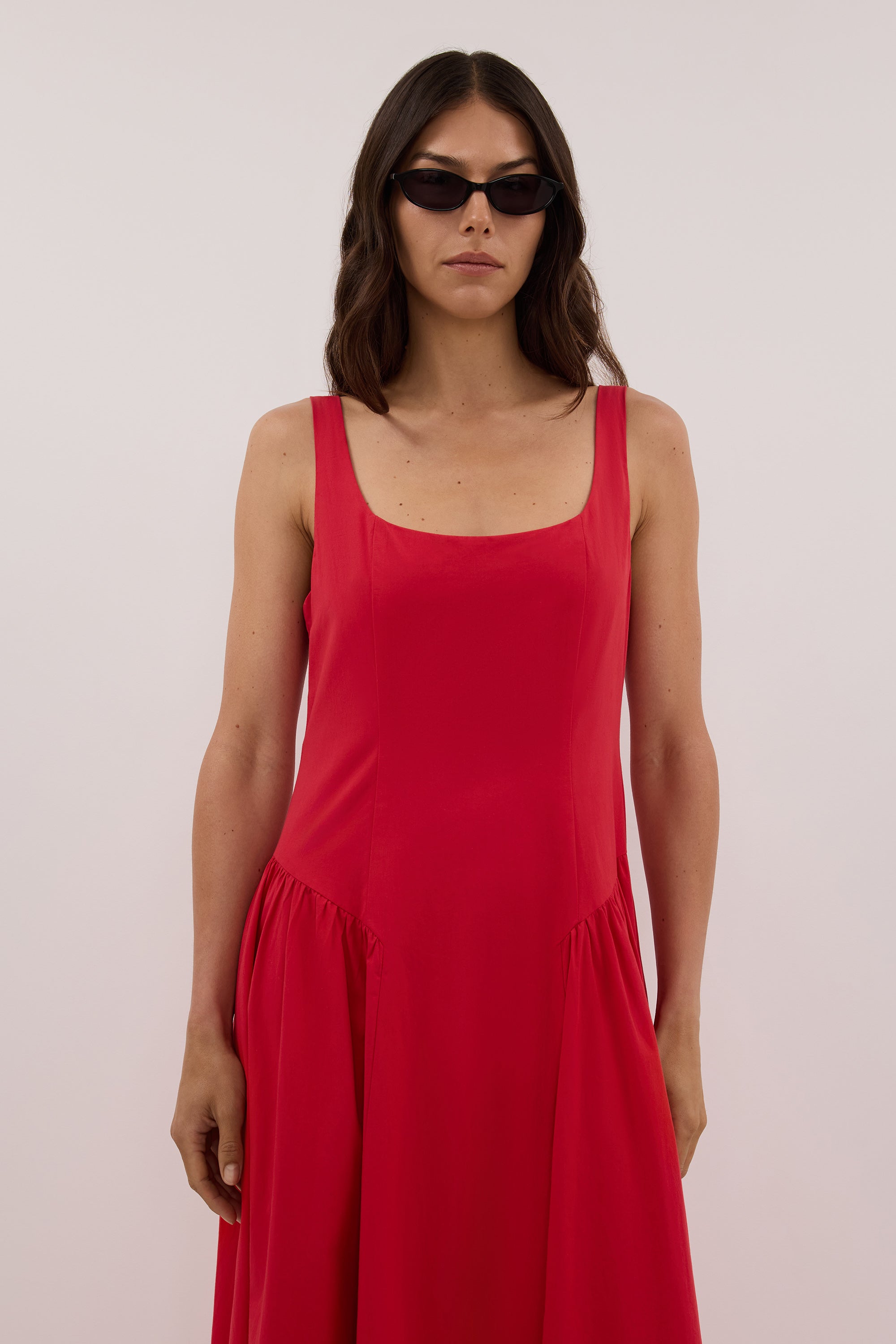 ELORIN RED COTTON MIDI DRESS – DISSH