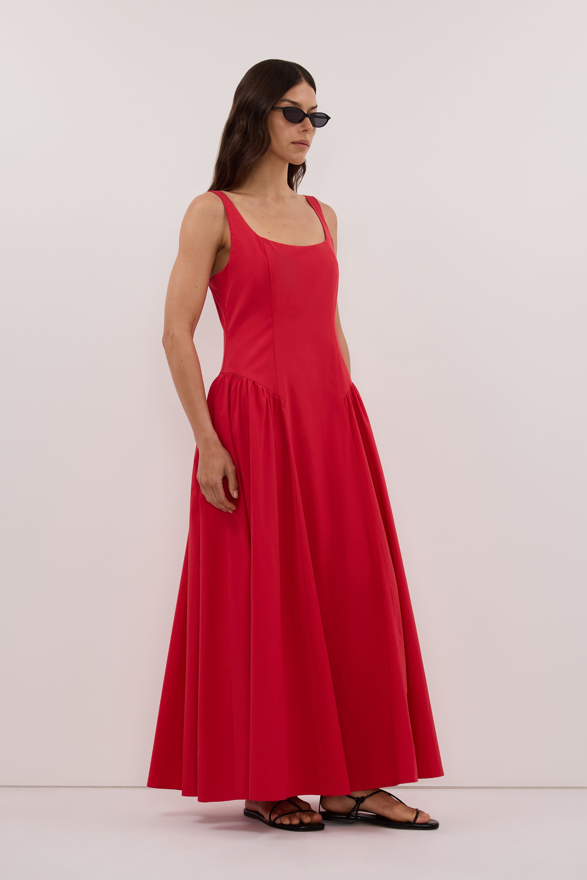 ELORIN RED COTTON MIDI DRESS – DISSH