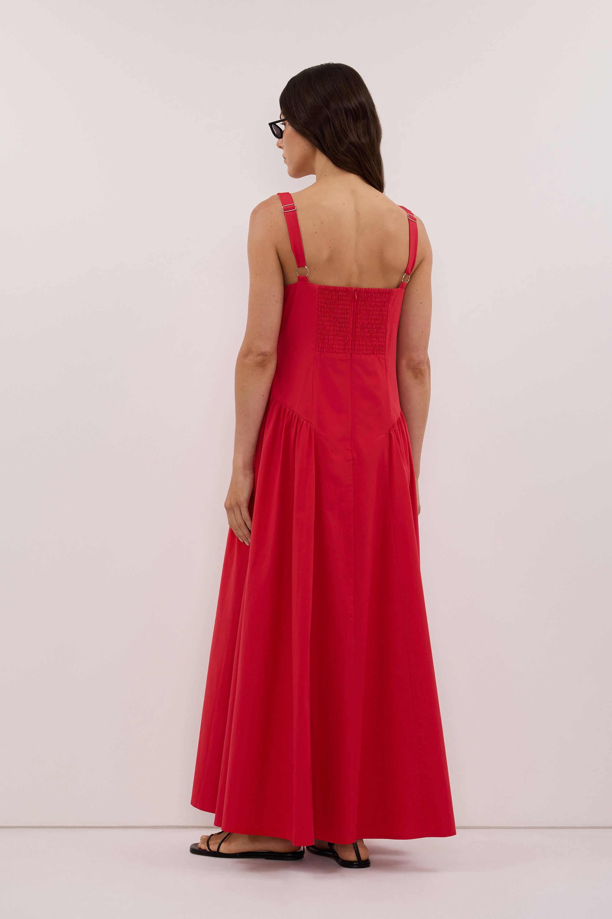 ELORIN RED COTTON MIDI DRESS – DISSH