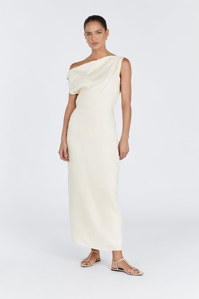 CASS BUTTERMILK LINEN MIDI DRESS | Dissh