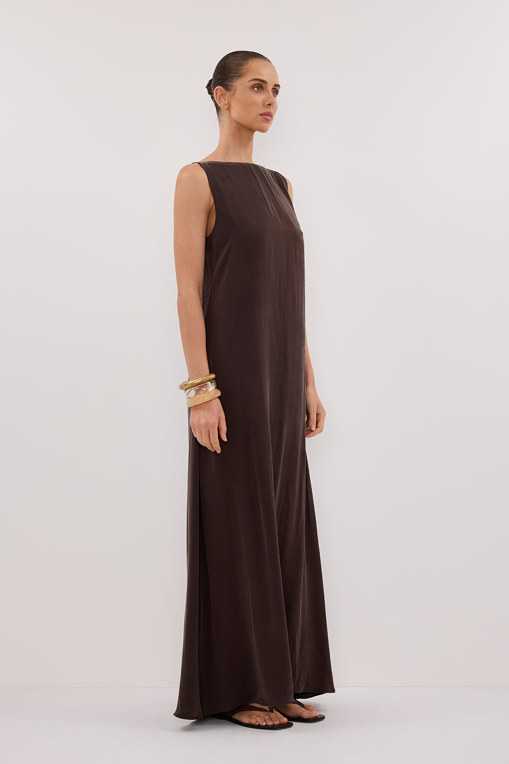LAYLA BITTER CHOC SILK MIDI DRESS