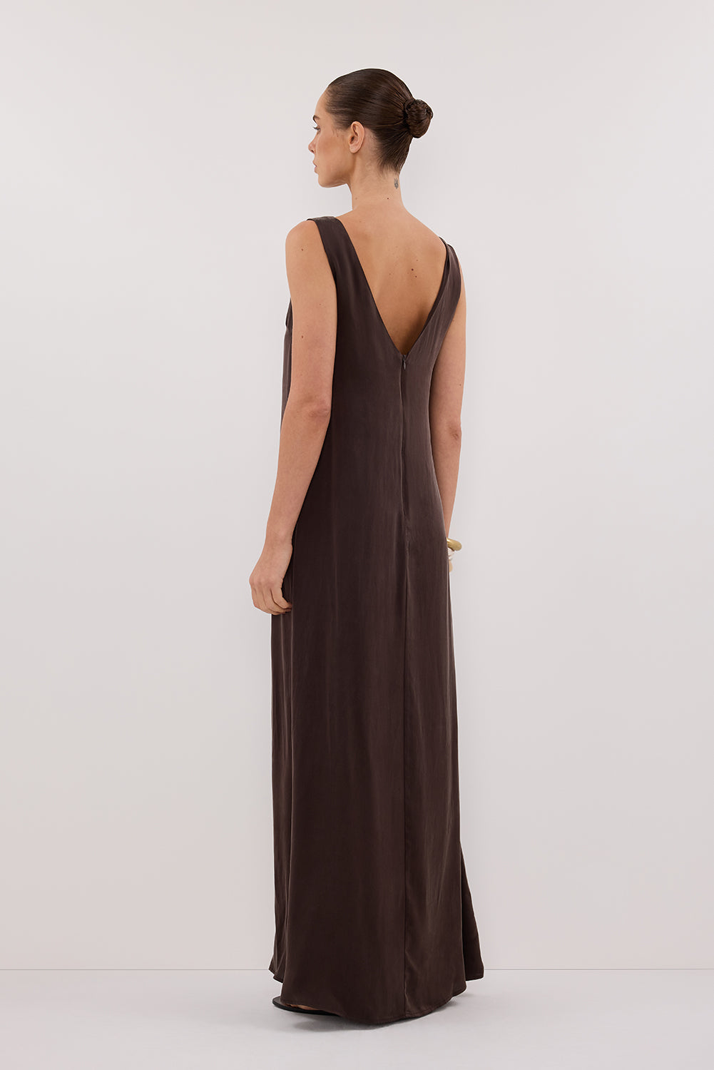 LAYLA BITTER CHOC SILK MIDI DRESS