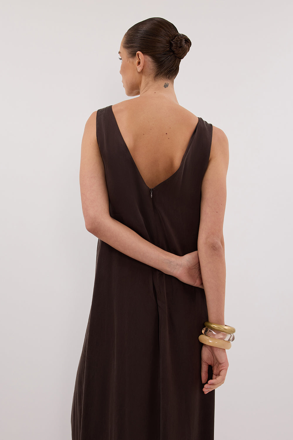 LAYLA BITTER CHOC SILK MIDI DRESS