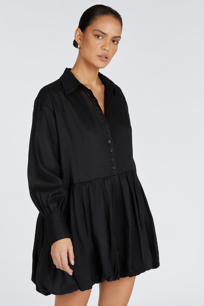 VIOLET BLACK LINEN MINI DRESS | Dissh