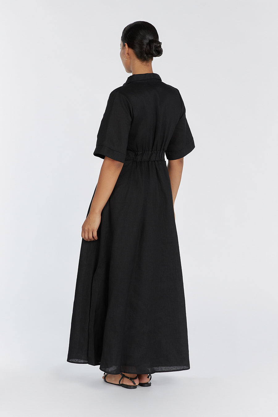 FRANNIE BLACK LINEN SHIRT DRESS | Dissh
