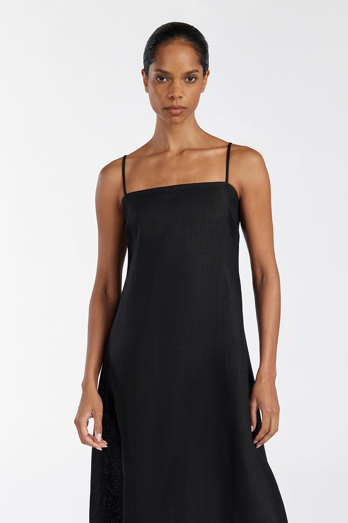 JEM BLACK LINEN MAXI DRESS | Dissh