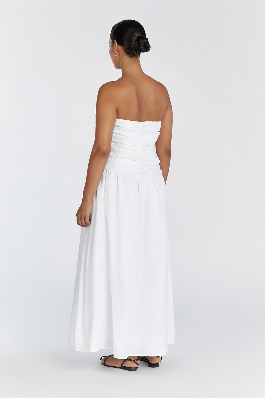 CATANIA WHITE LINEN STRAPLESS DRESS | Dissh