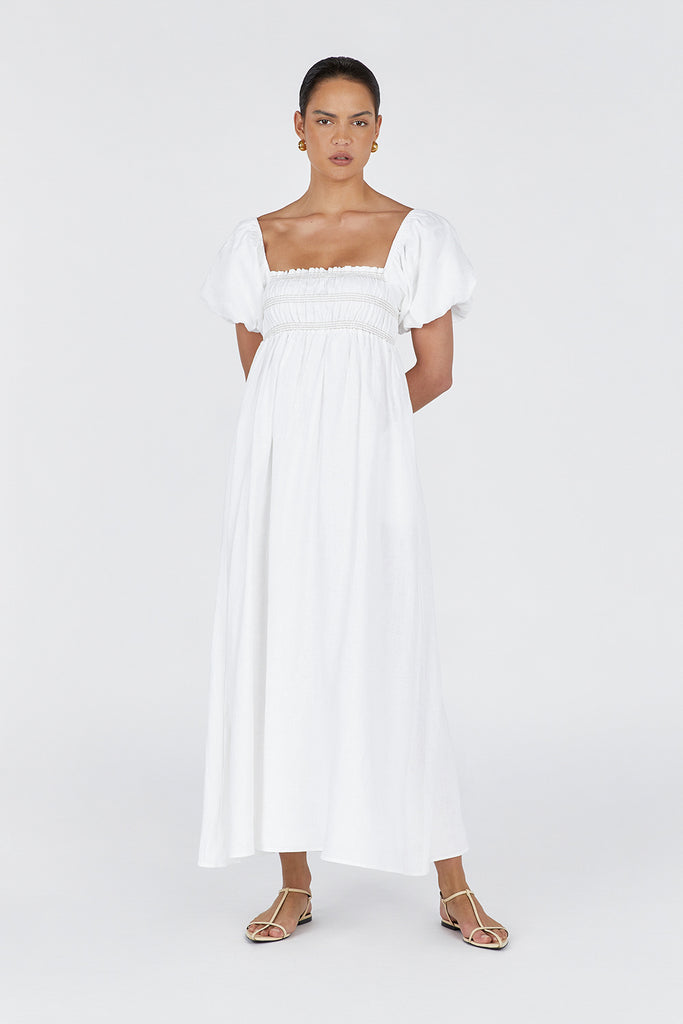 BIANCA WHITE LINEN MIDI DRESS | Dissh