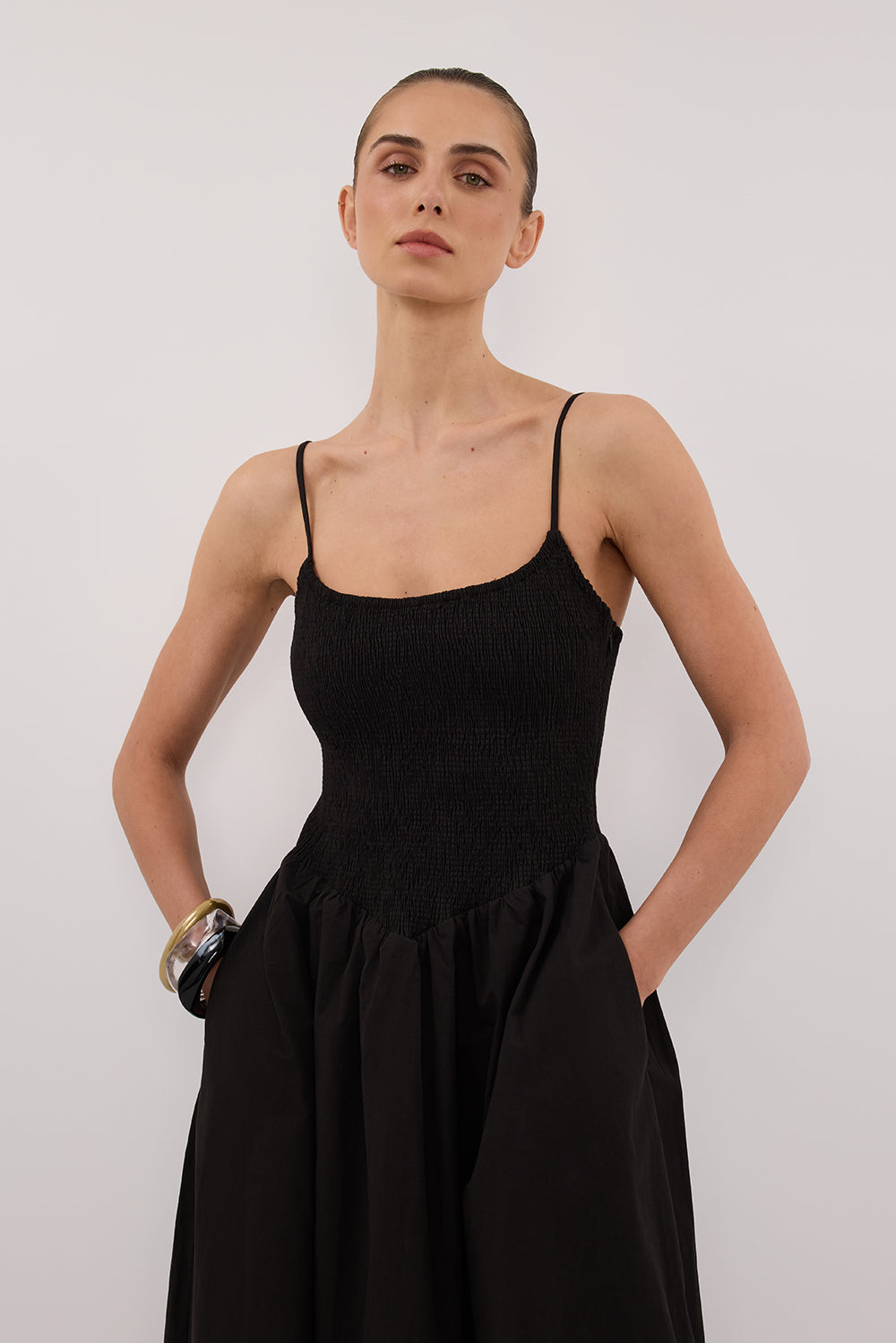 MILANO BLACK COTTON MIDI DRESS