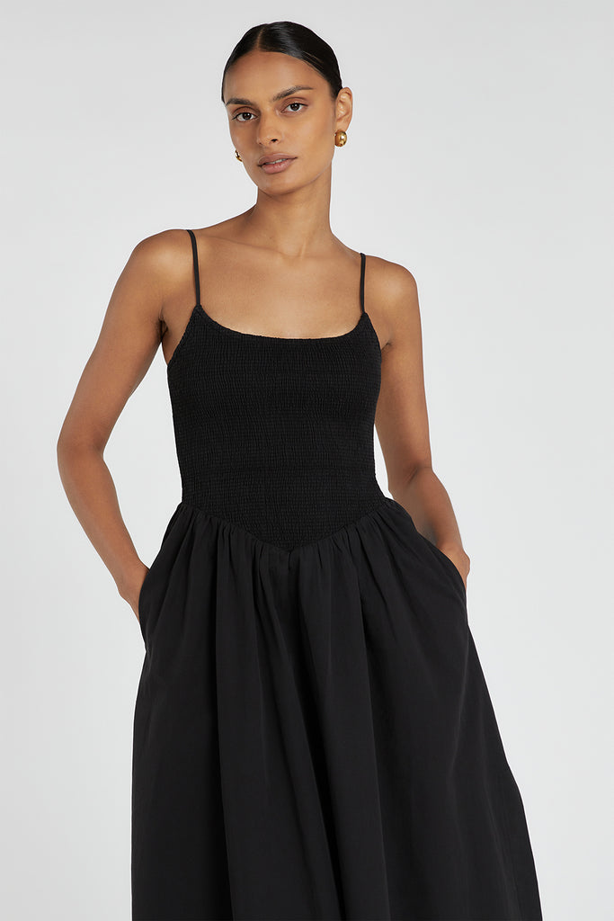 MILANO BLACK COTTON MIDI DRESS | Dissh