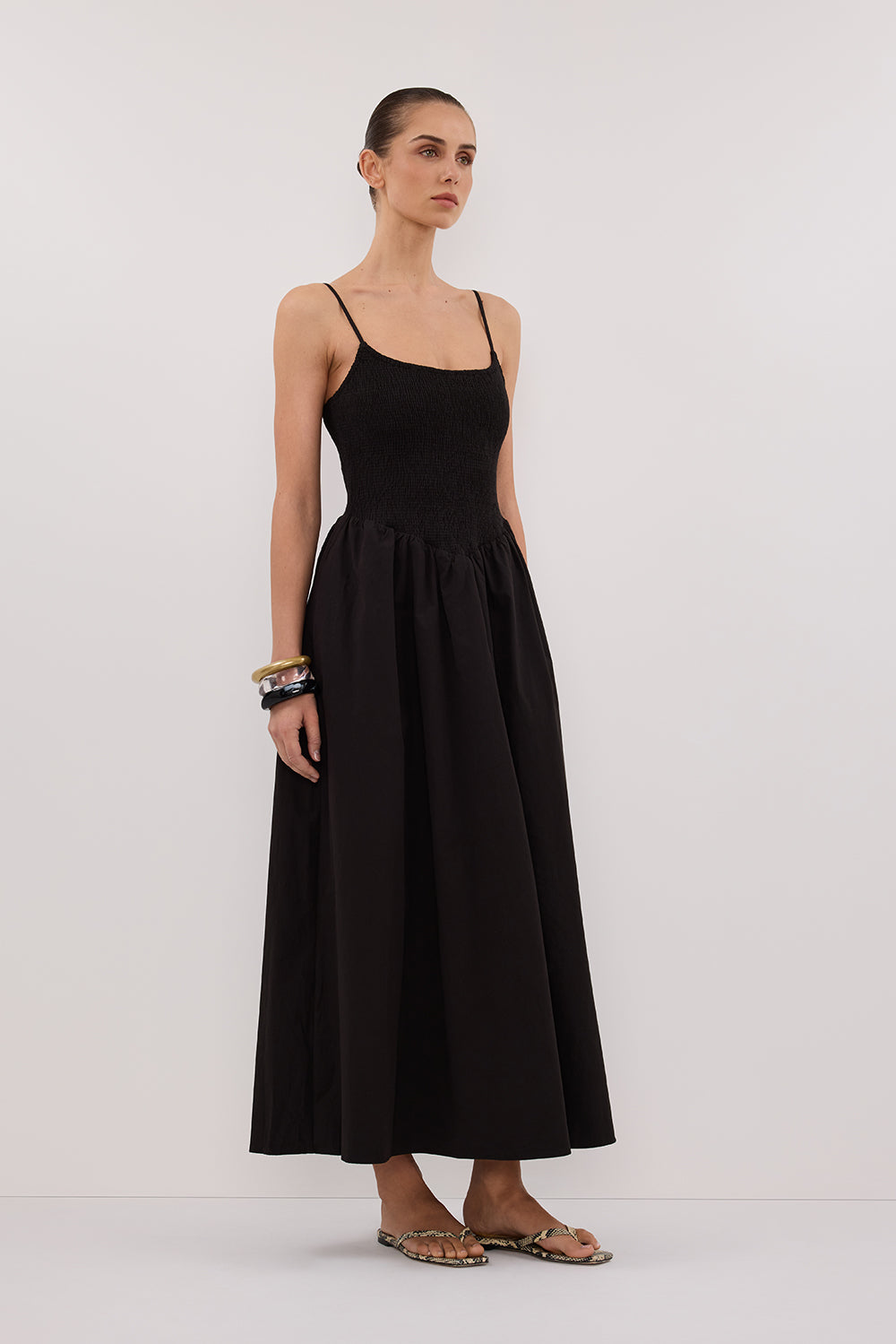 MILANO BLACK COTTON MIDI DRESS