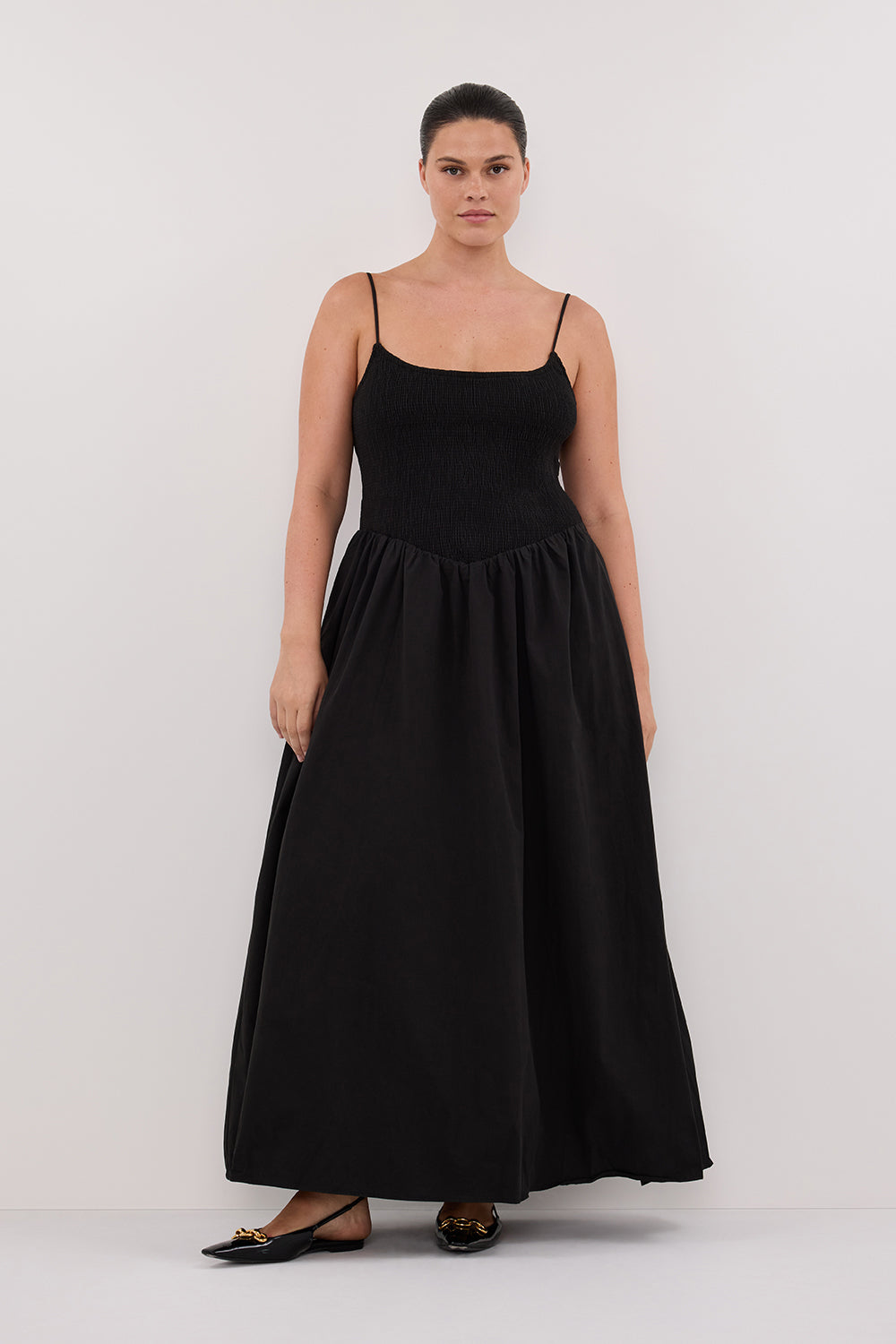 MILANO BLACK COTTON MIDI DRESS