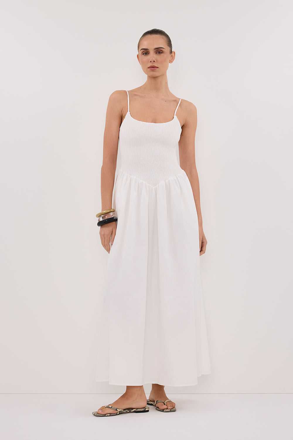 MILANO WHITE COTTON MIDI DRESS