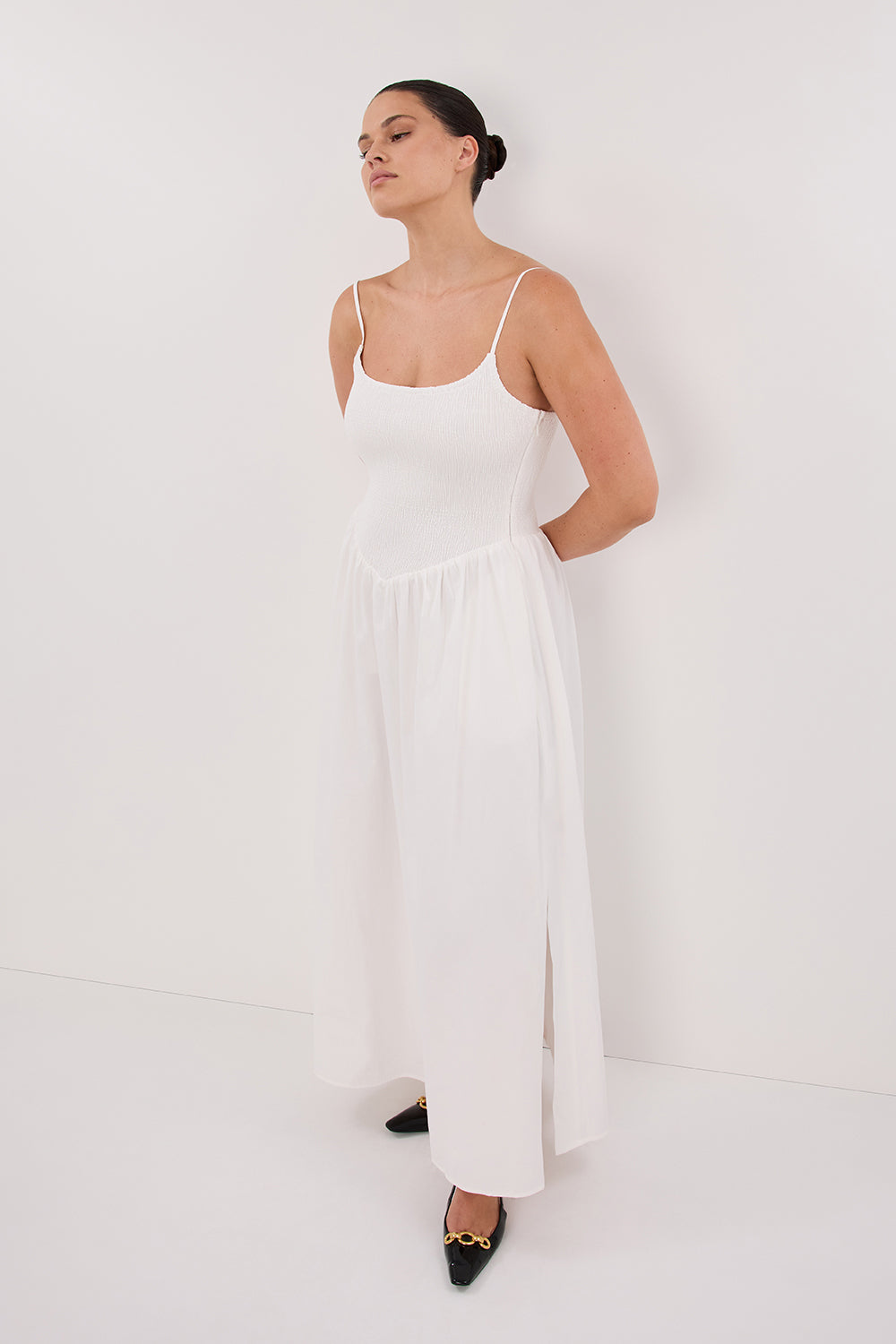 MILANO WHITE COTTON MIDI DRESS