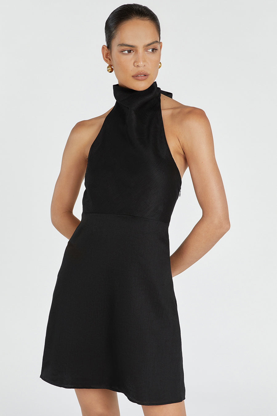 VERA BLACK LINEN MINI DRESS