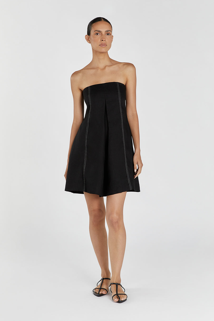 SIMONA BLACK LINEN MINI DRESS