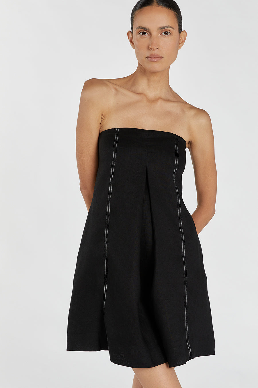 SIMONA BLACK LINEN MINI DRESS