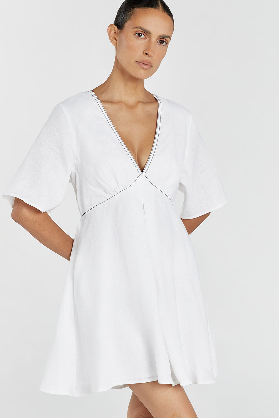 RHODES WHITE LINEN MINI DRESS