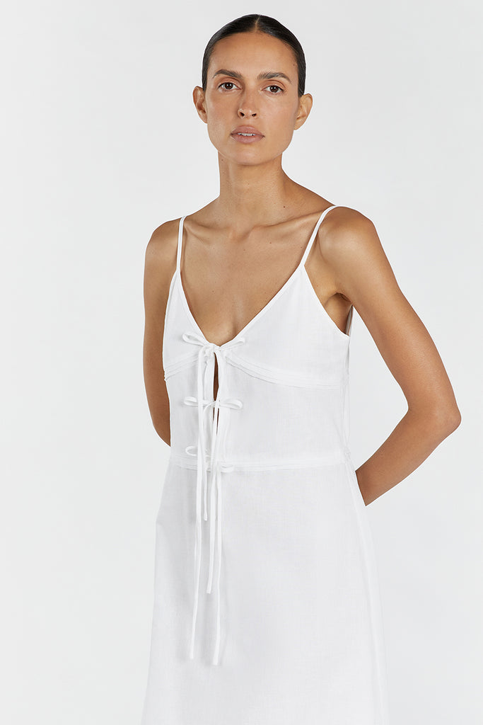 MIMI WHITE LINEN MIDI DRESS | Dissh