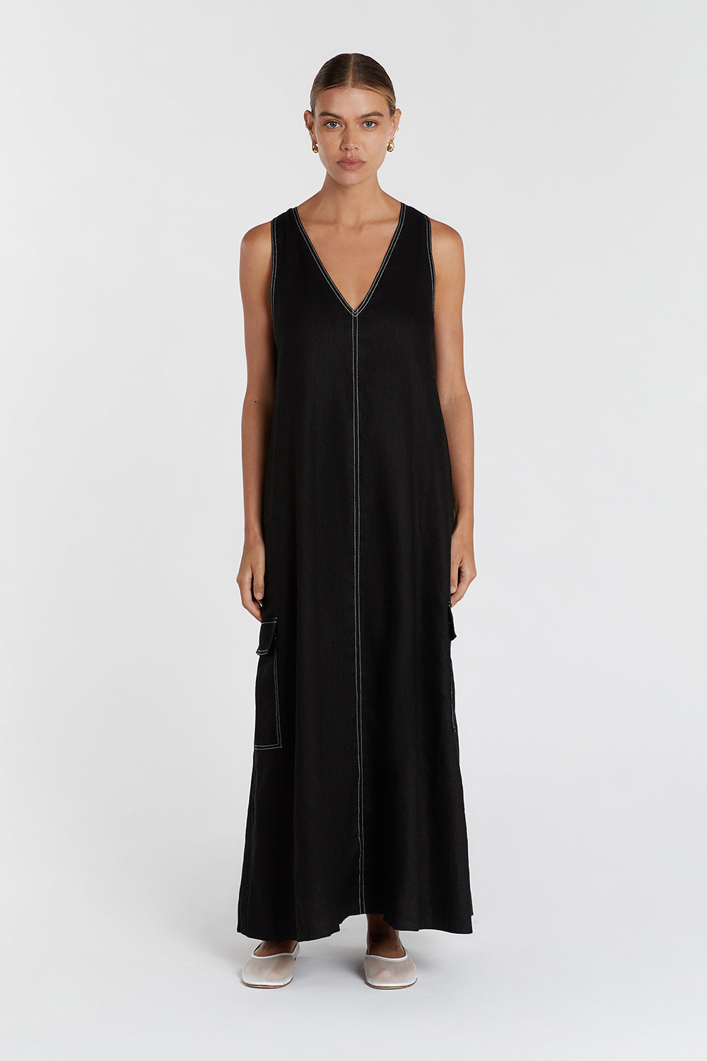 LAURENT BLACK CARGO LINEN DRESS