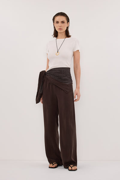 Stas wearing TIA CHOC MICRO CHECK SCARF TOP