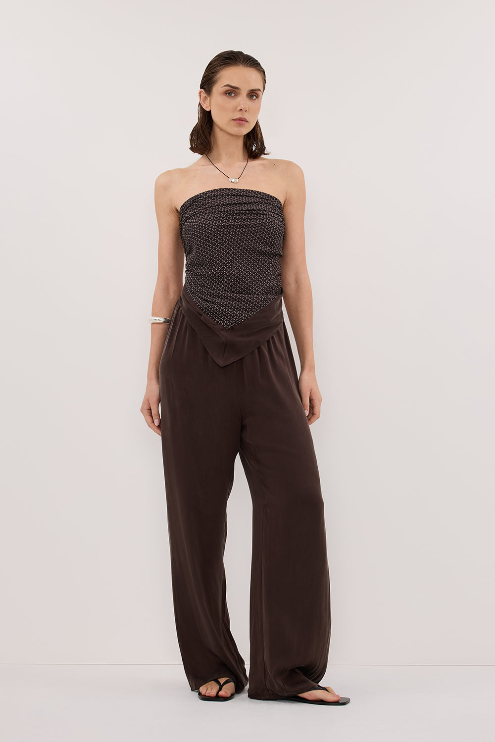 TIA CHOC MICRO CHECK SCARF TOP