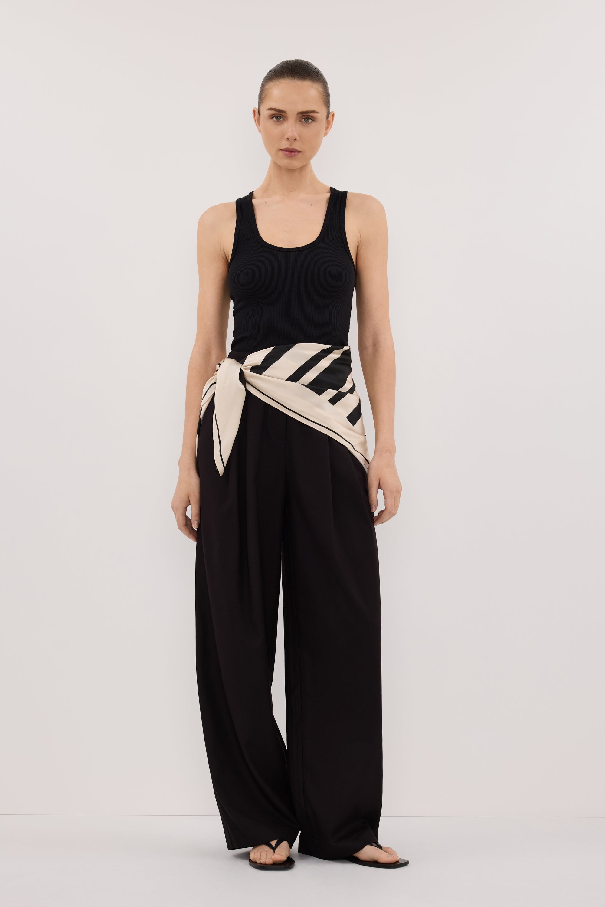 RAE BLACK STRIPE SILK SCARF TOP