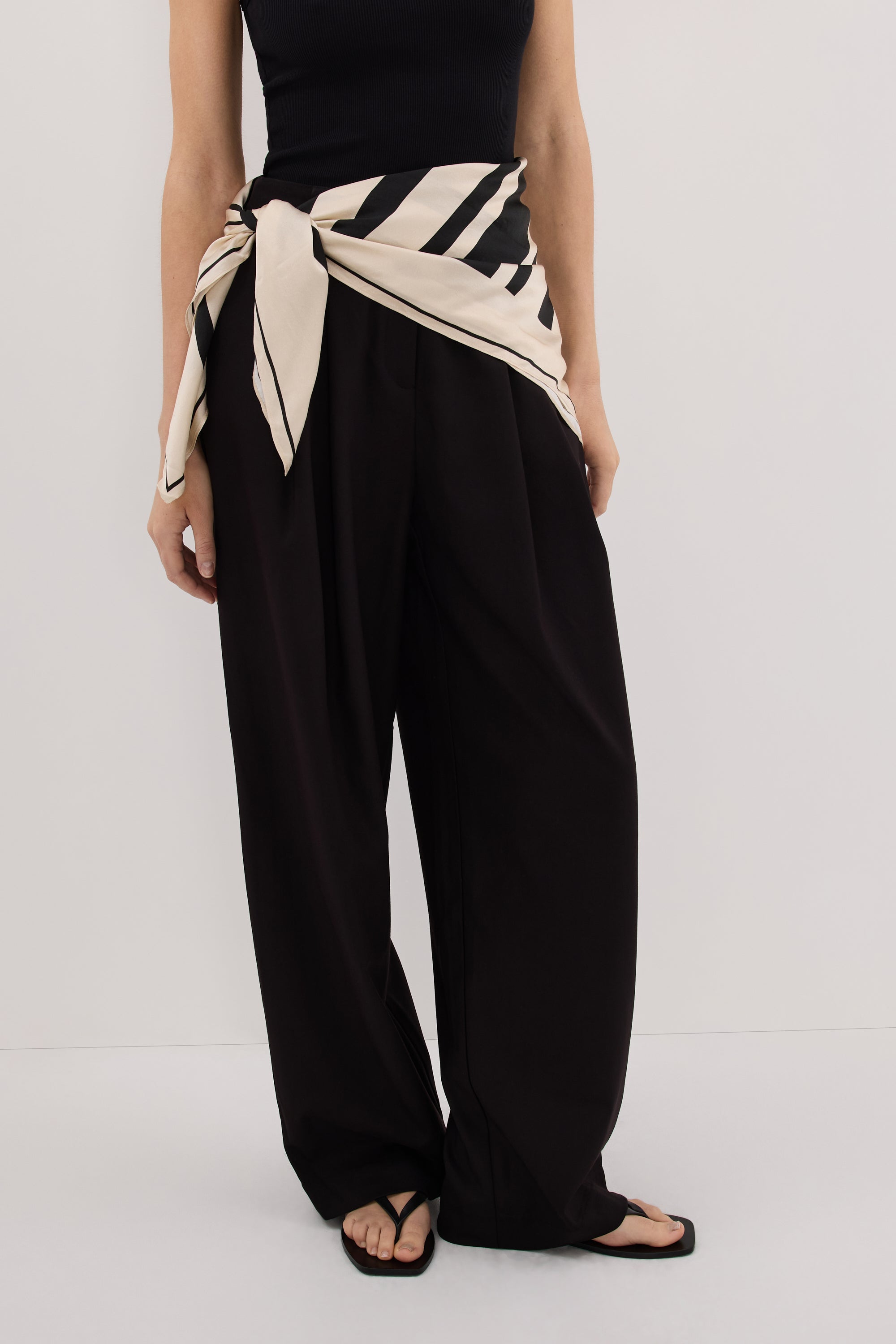 RAE BLACK STRIPE SILK SCARF TOP