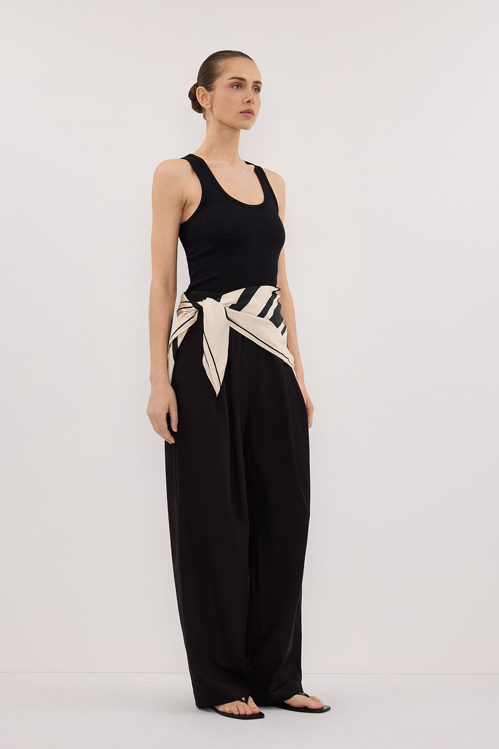 RAE BLACK STRIPE SILK SCARF TOP