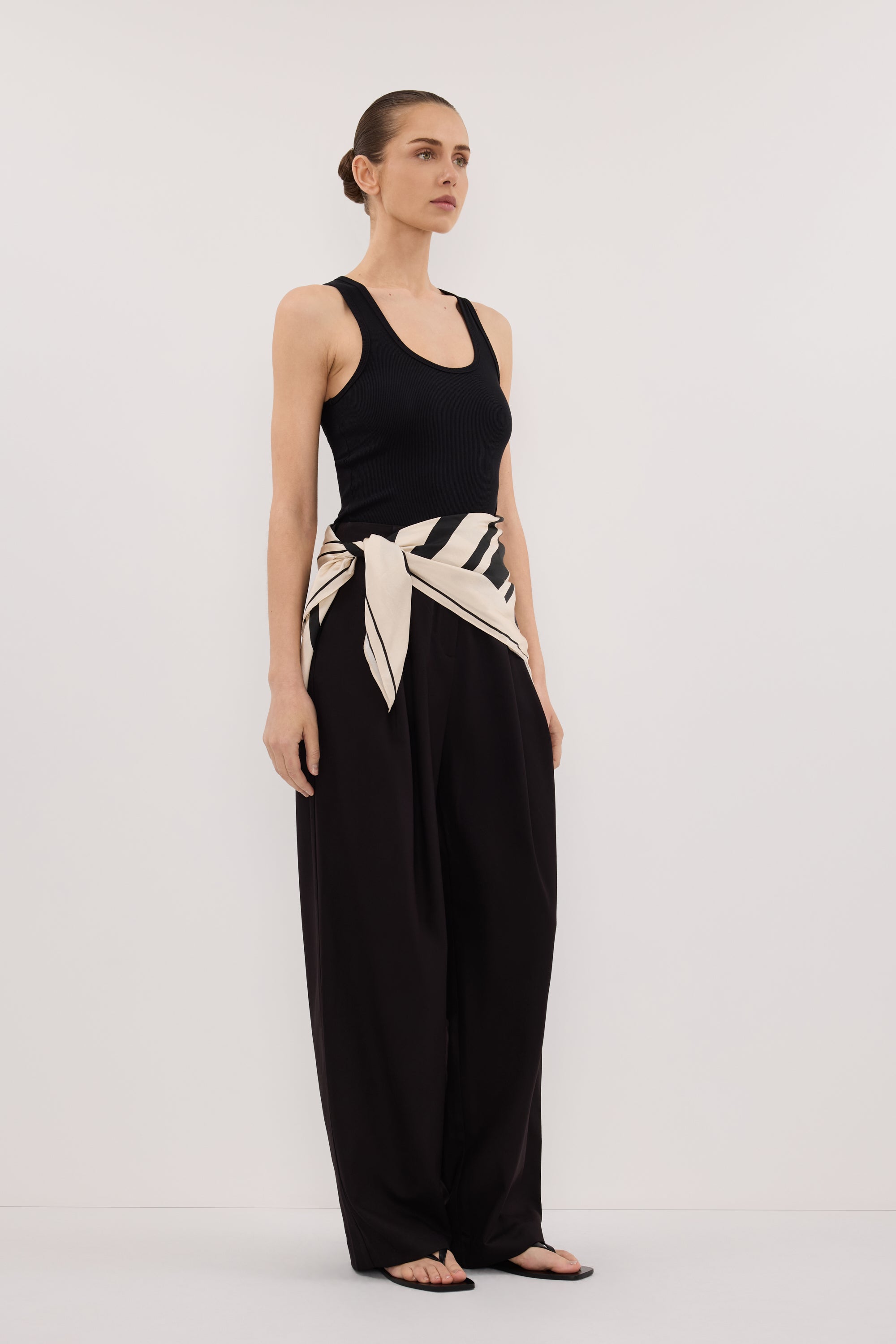 RAE BLACK STRIPE SILK SCARF TOP