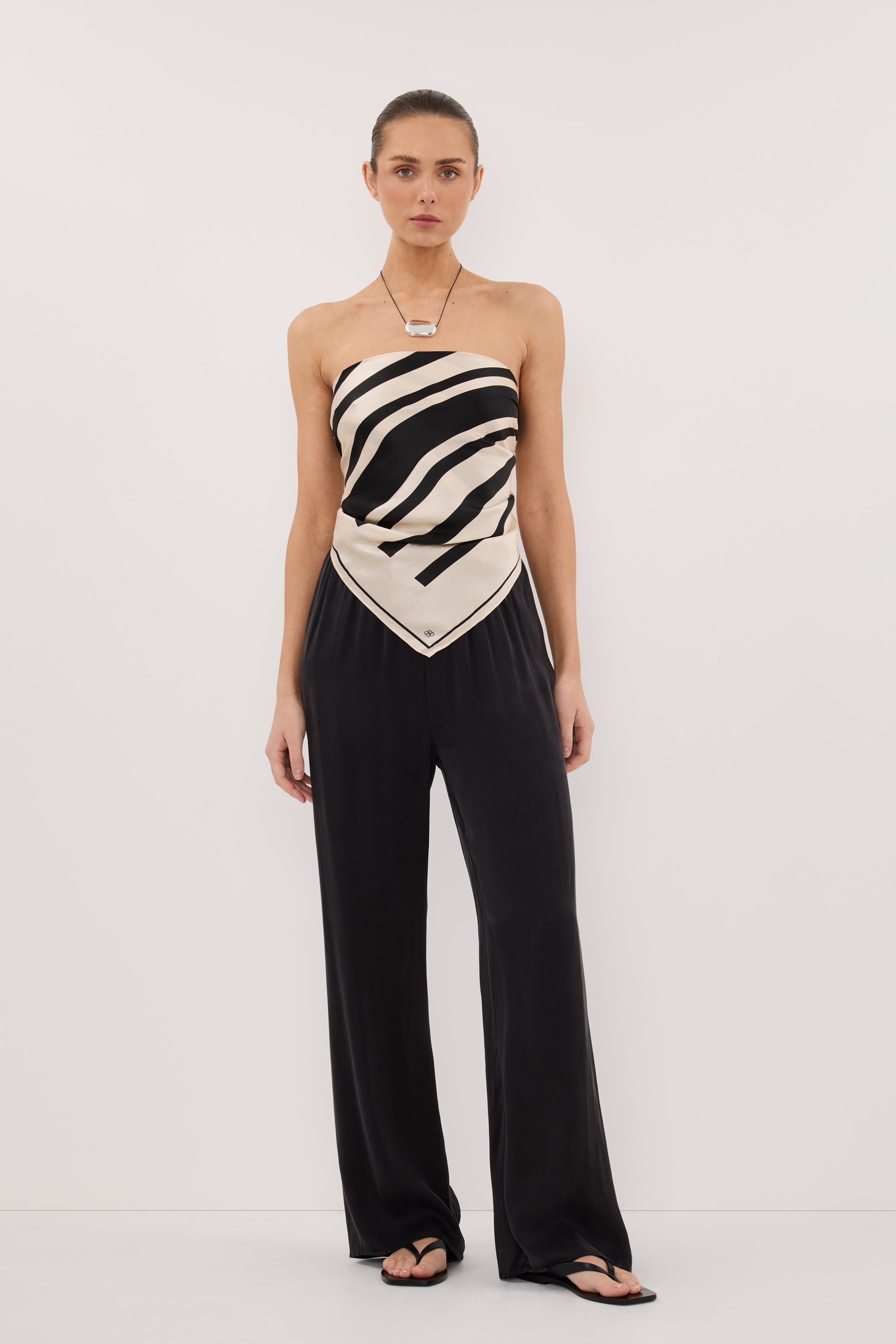 RAE BLACK STRIPE SILK SCARF TOP