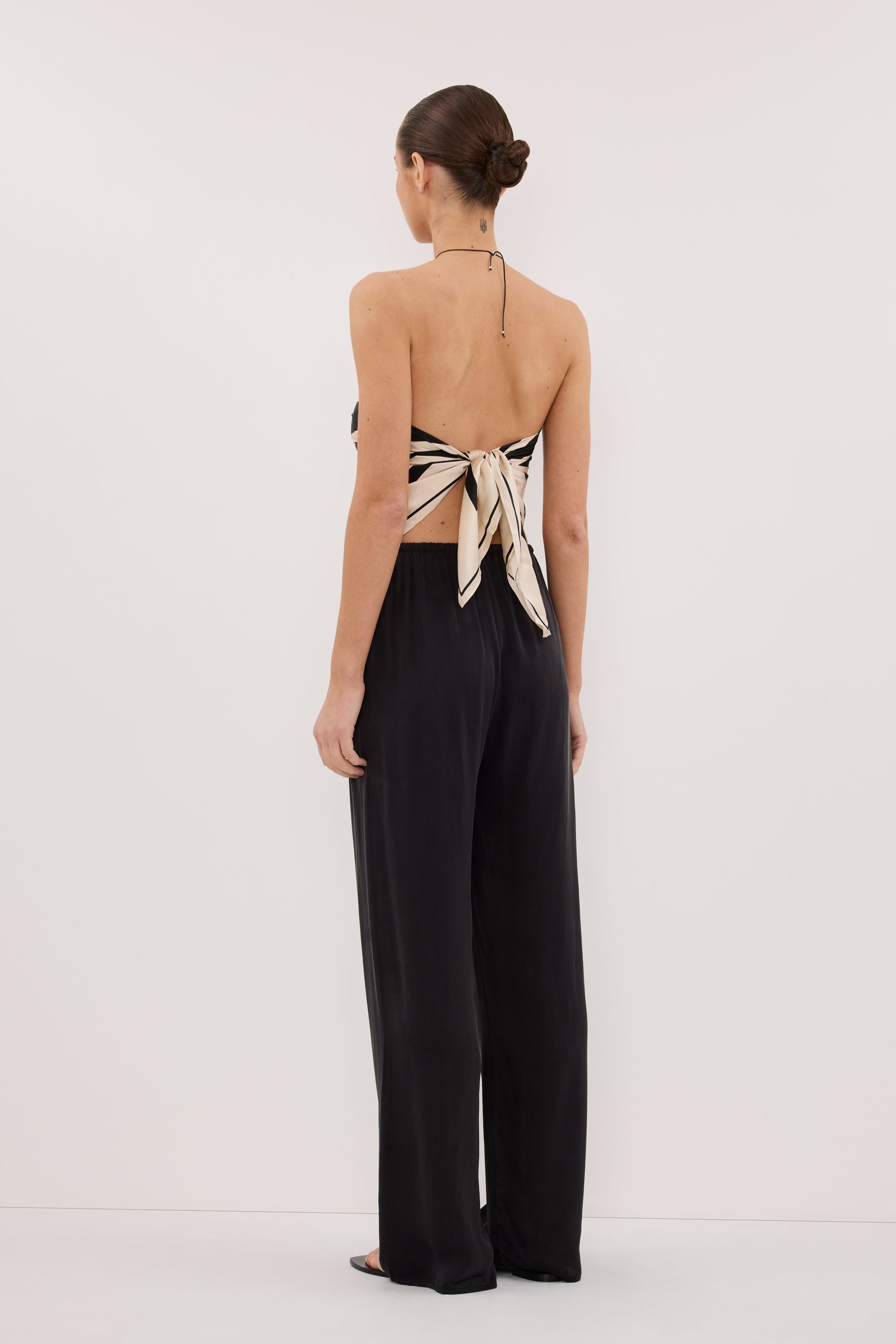 RAE BLACK STRIPE SILK SCARF TOP